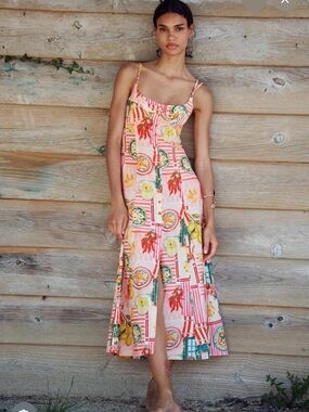 Zara Patchwork Print Linen Dress 🍝🌶️🍋🍹